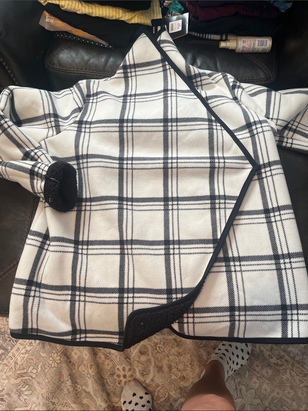 Sonoma Black & White Plaid Wrap Cape